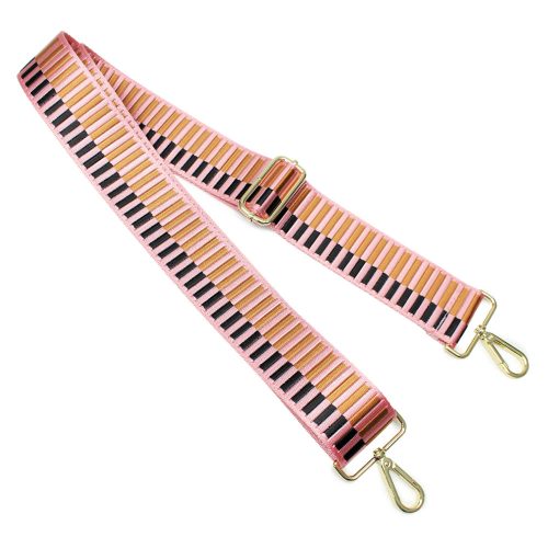 Pink Beige Striped Wide Handbag Strap, 50 mm, gold