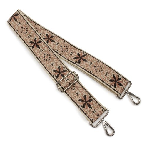 Flower patterneded Wide Handbag Strap, Beige, Nickel, 50 mm