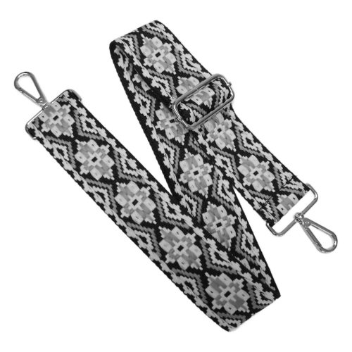 Flower patterneded Wide Handbag Strap, Black, Nickel, 50 mm