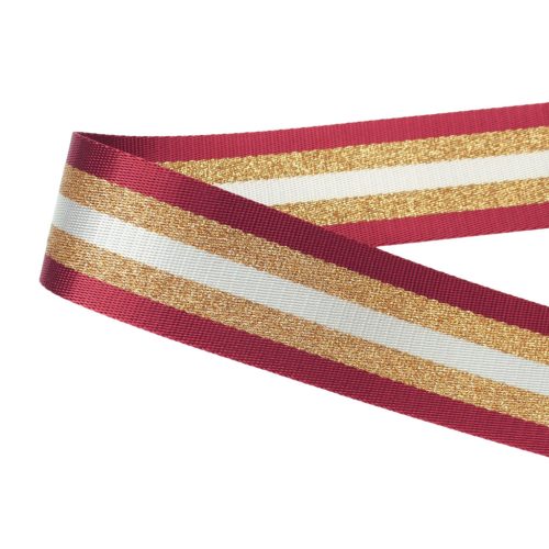 Striped Woven Webbing, Burgundy-Gold, 50 mm