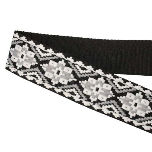 Black white, geometric patterned Woven Webbing, 50 mm