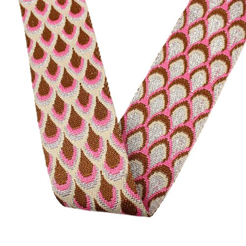 Pink silver patterned  Woven Webbing, 50 mm