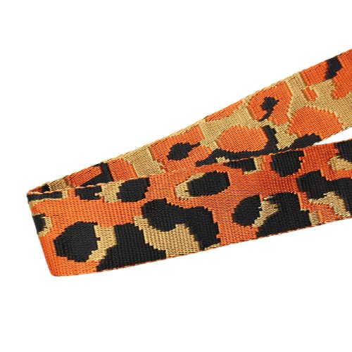 Orange Coloured Satin Webbing Leopard Pattern, 40 mm