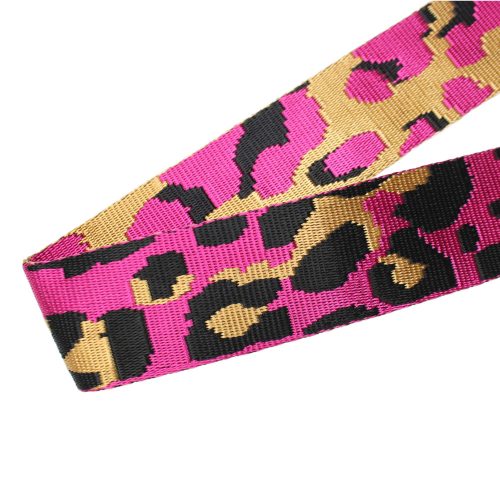 Pink Coloured Satin Webbing Leopard Pattern, 40 mm