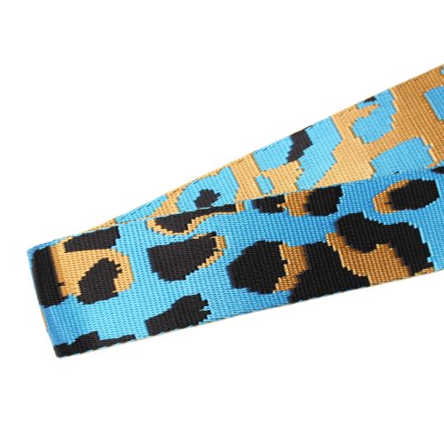 Blue Coloured Satin Webbing Leopard Pattern, 40 mm