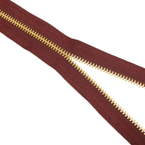 Metal Zipper, T5, Gold, Burgundy