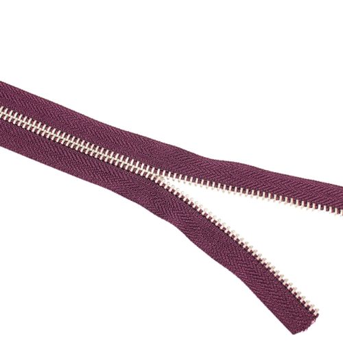 Metal Zipper, T5, Silver coloured, Purple