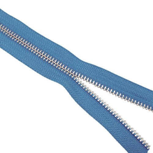 Metal Zipper, T5, Silver coloured, Blue