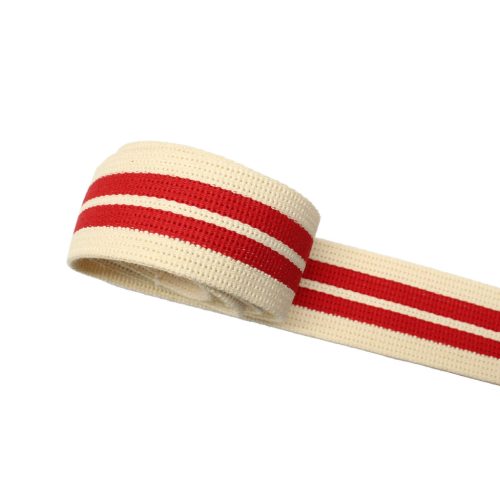 Beige-Red Striped Satin Strap, 40 mm