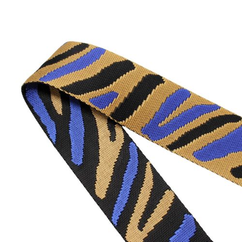 Zebra patterned patterned Woven Webbing, Black-Blue, 50 mm